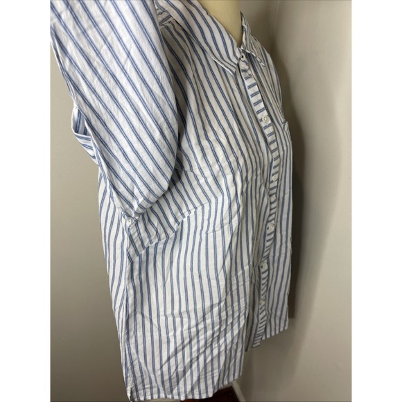 New Plus J.Jill Blue White Stripe Cotton Button-front Collared Shirt‎ 1X - Picture 5 of 10
